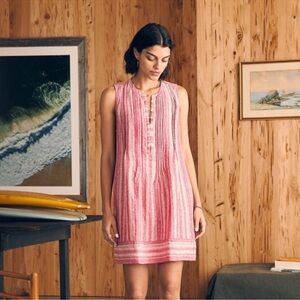 Faherty Isha Pink Granita Stripe Linen Blend Dress sized Medium